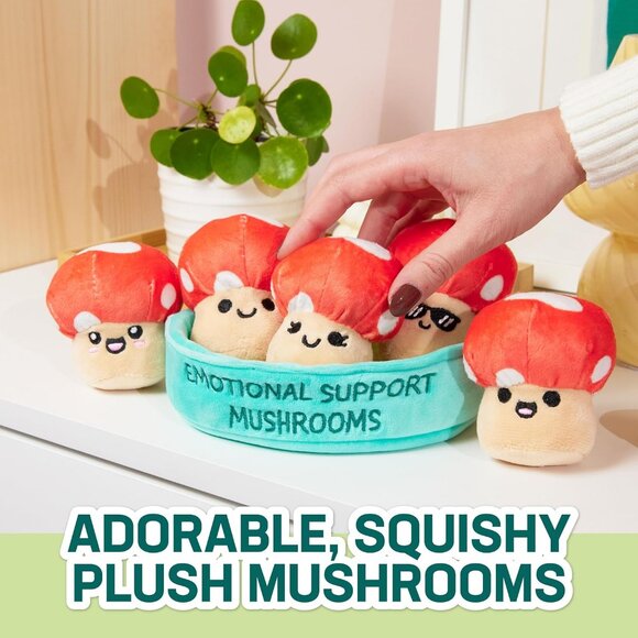 Mushroom Plushies with Carrying Basket Squishy Friends for Emotional Support - Picture 2 of 7